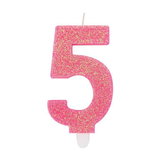 Vela de Fiesta Número 5 Cera Sweety Fucsia Purpurina