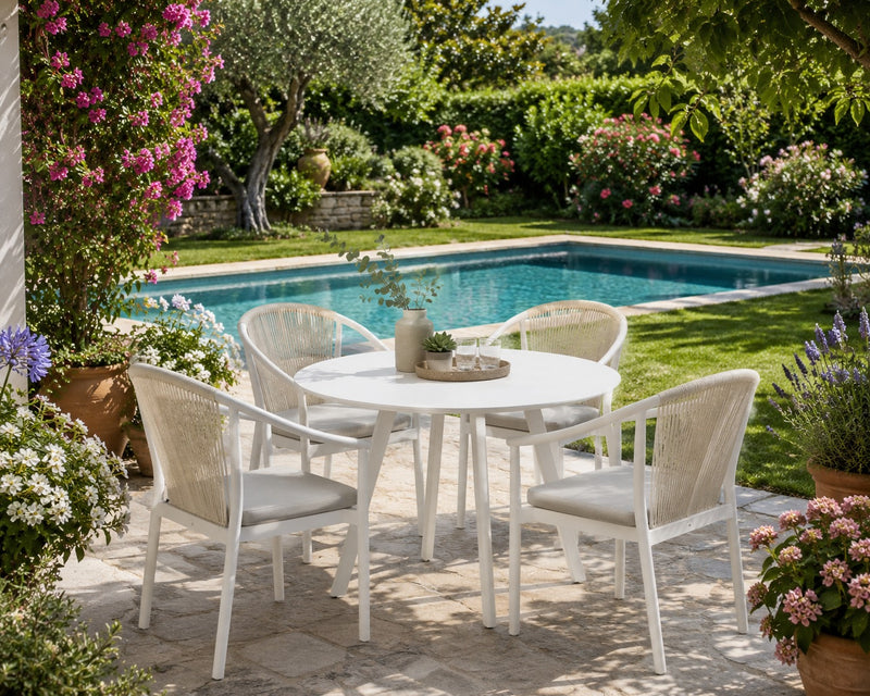 EDG Enzo De Gasperi Mesa Redonda de Exterior Blanca en Aluminio D 100 cm H75 cm