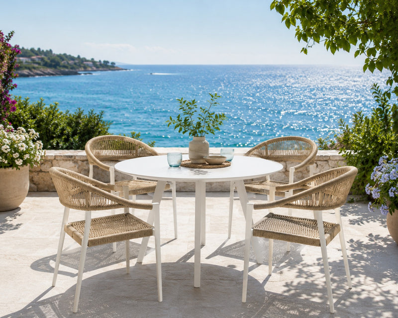 EDG Enzo De Gasperi Mesa Redonda de Exterior Blanca en Aluminio D 100 cm H75 cm