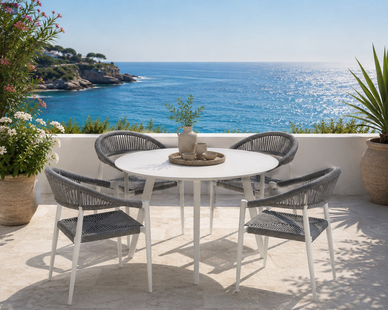 EDG Enzo De Gasperi Mesa Redonda de Exterior Blanca en Aluminio D 100 cm H75 cm