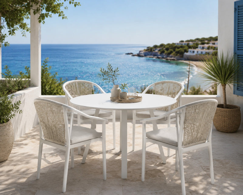 EDG Enzo De Gasperi Mesa Redonda de Exterior Blanca en Aluminio D 100 cm H75 cm