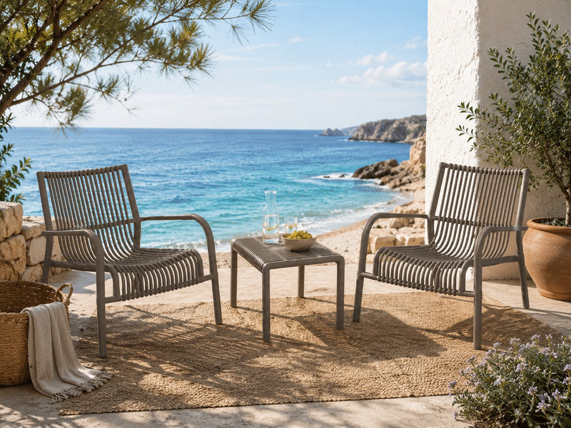 L'Arcolaio Set Giardino Ponza Tortora: 2 Poltrone e Tavolino UV