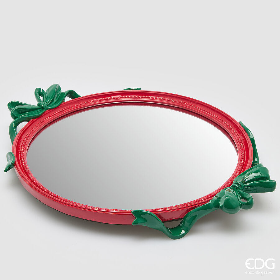 EDG Enzo De Gasperi Vassoio Decorativo Ovale con Fiocchi 51 cm Rosso Mix – Decorazione Natalizia