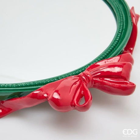 EDG Enzo De Gasperi Bandeja Decorativa Ovalada con Lazos 51 cm Verde Rojo – Decoración Navideña