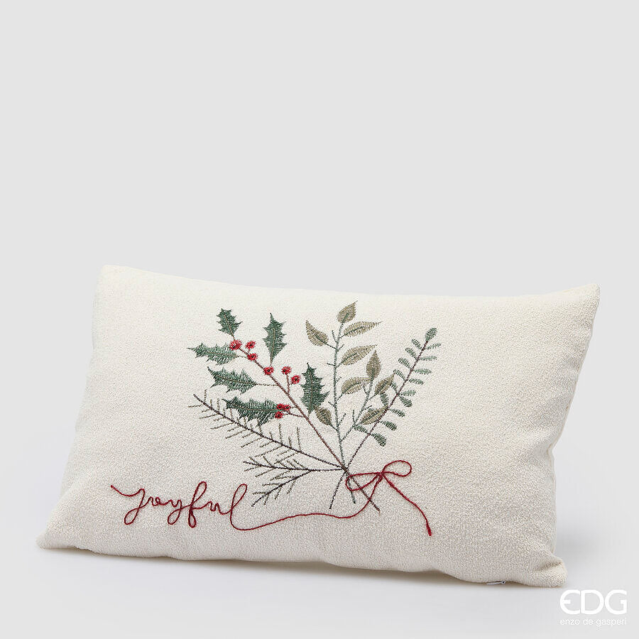 EDG Enzo De Gasperi Cuscino Agrifoglio Rettangolare White Green 50x30 cm – Decorazione di Natale