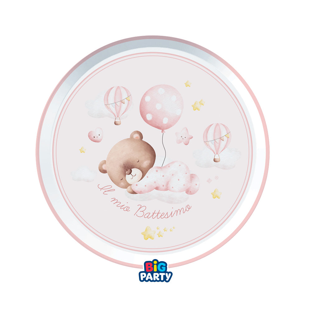 big party big party piatti carta battesimo bear d 18 cm cf 6 pz rosa ean 8020834767247