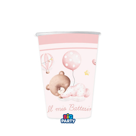 big party big party bicchieri carta battesimo bear 250 cc cf 6 pz rosa ean 8020834767254