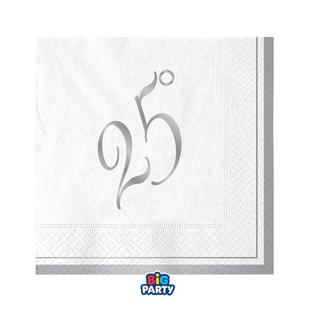 big party big party tovaglioli carta 25 anniversario 25 x 25 cm cf 16 pz bianco argento ean 8020834767629