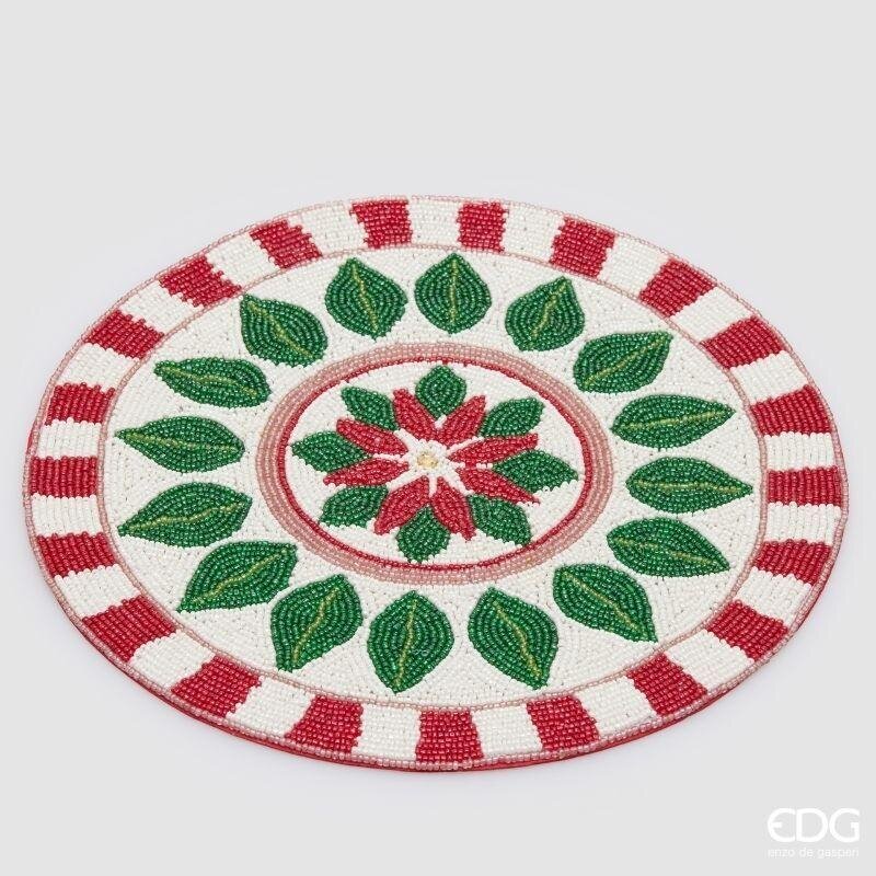 EDG Enzo De Gasperi Sottopiatto Rotondo Foglie Green Red Ø36 cm – Decorazione Tavola di Natale