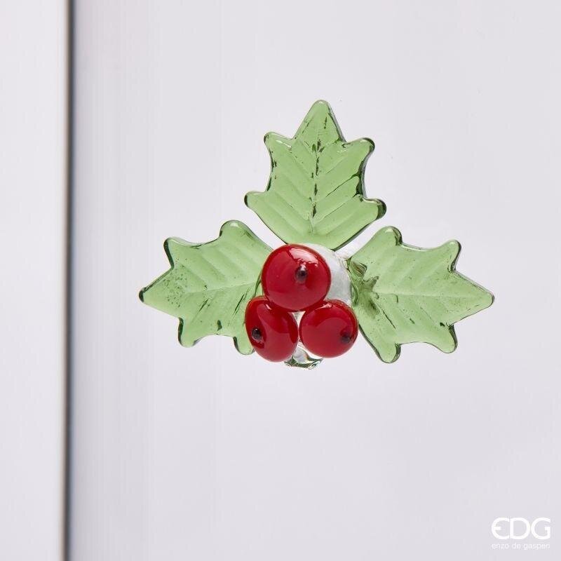 EDG Enzo De Gasperi Contenitore Natalizio Agrifoglio in Vetro H19,5 cm – Decorazione di Natale