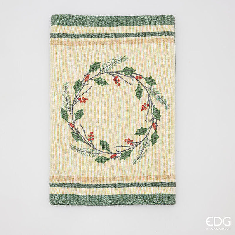 EDG Enzo De Gasperi Runner Natalizio Ghirlanda e Foglie 40x140 cm Bianco Verde – Decorazione Tavola di Natale