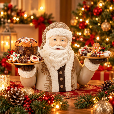Bizzotto Bandeja 2 Pisos Clowne Papá Noel Beige H 49,1 cm – Bandeja con pie Navideña