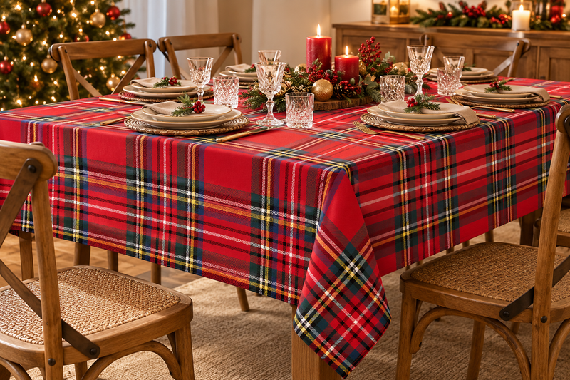 Androni Giocattoli Mantel de Mesa para 12 Comensales Estampado Tartán – Mantel Rectangular de Cuadros Surtidos 1 Ud