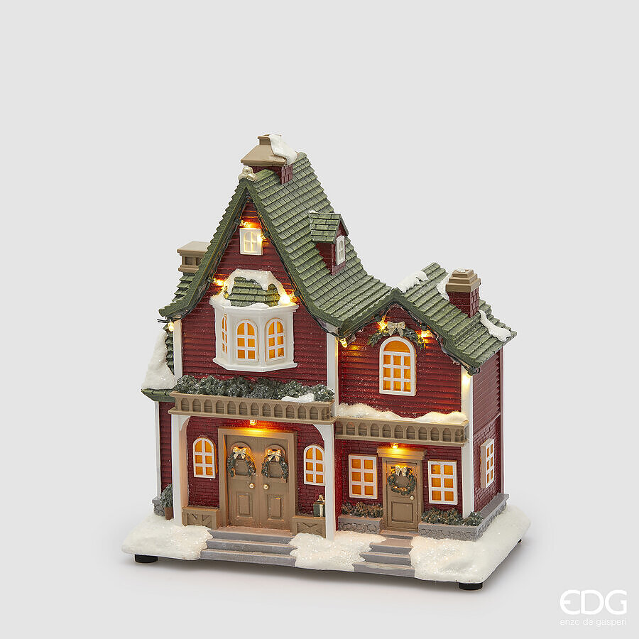 EDG Enzo De Gasperi Decoración Navideña Casita H 26 Cm L 25 Cm L 13 Cm Música Led Verde Rojo