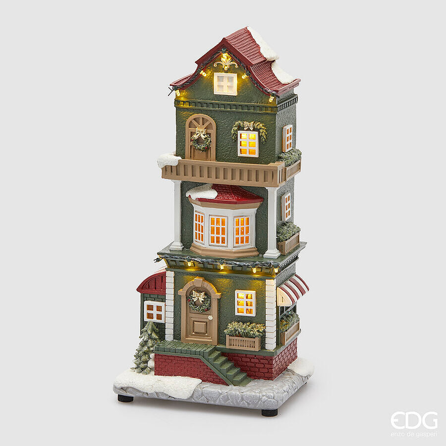 EDG Enzo De Gasperi Decoro Navidad Casita H 36 Cm L 17 Cm L 14,5 Cm Música Led Verde Rojo