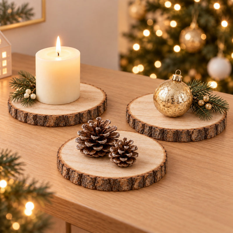 EDG Enzo De Gasperi Set 3 Bases Redondas en Madera Ø13 cm Marrón Claro – Base Decorativa para Adornos Navideños