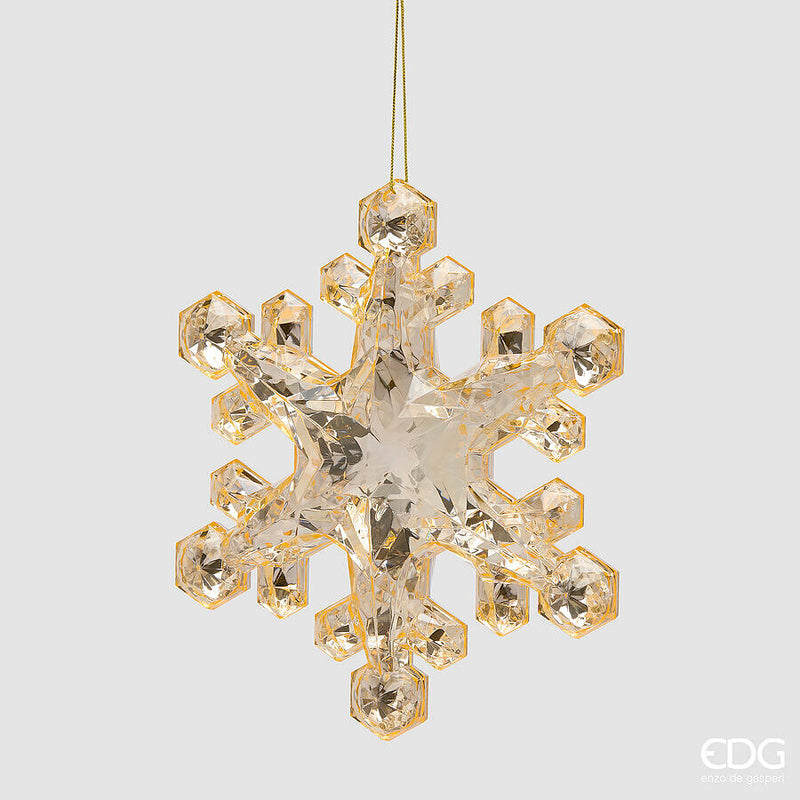 EDG Enzo De Gasperi Fiocco di Neve Natalizio con Diamanti da Appendere H23,5x20,5x5 cm Champagne – Decorazione di Natale