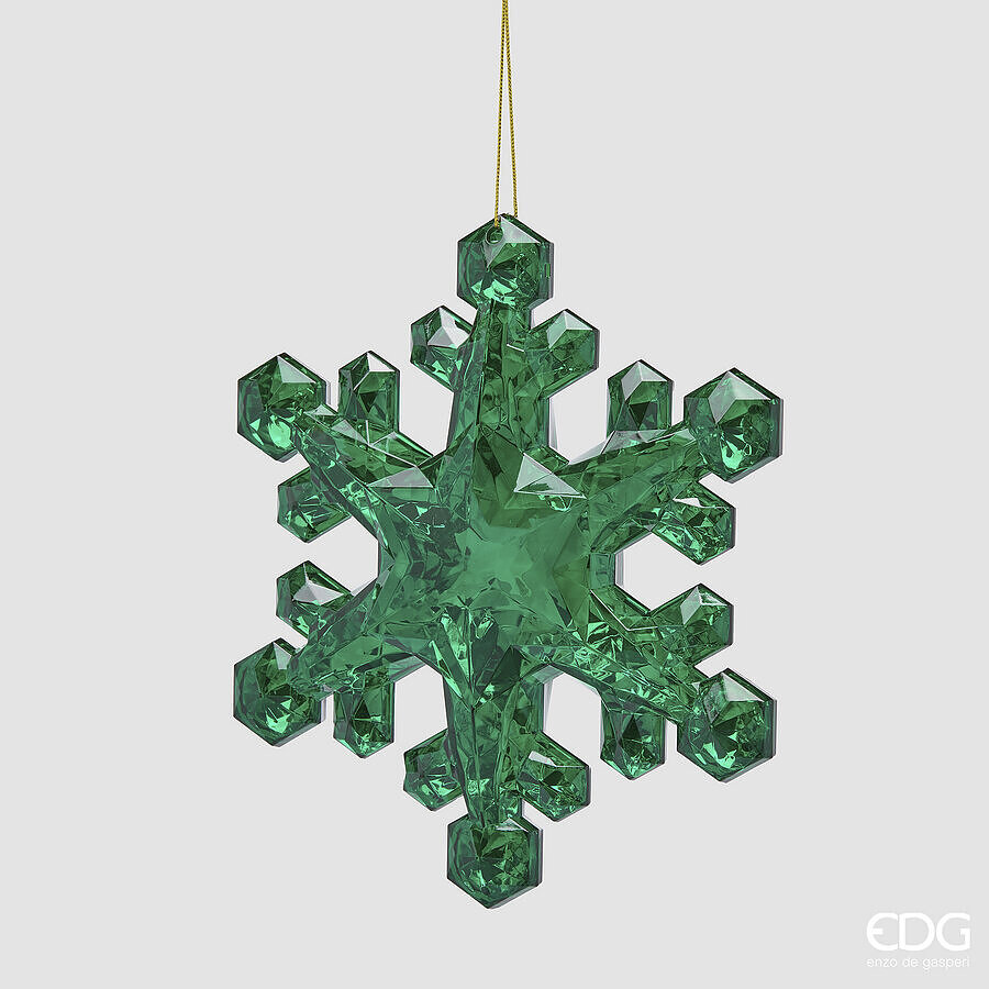 EDG Enzo De Gasperi Copo de Nieve Decorativo con Diamantes Verde H23,5 cm para Colgar – Adorno Navideño