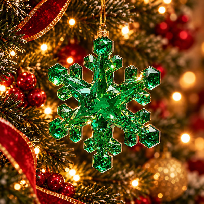 EDG Enzo De Gasperi Copo de Nieve Decorativo con Diamantes Verde H23,5 cm para Colgar – Adorno Navideño