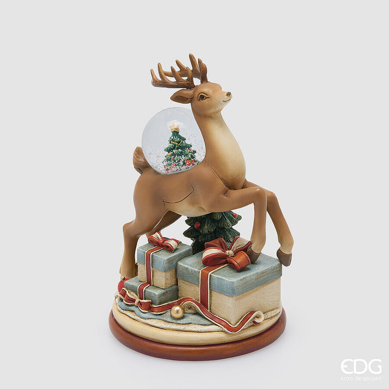 EDG Enzo De Gasperi Bola de Agua Navideña Regalos con Reno H18,5 Ø12 cm Avellana – Decoración Navideña