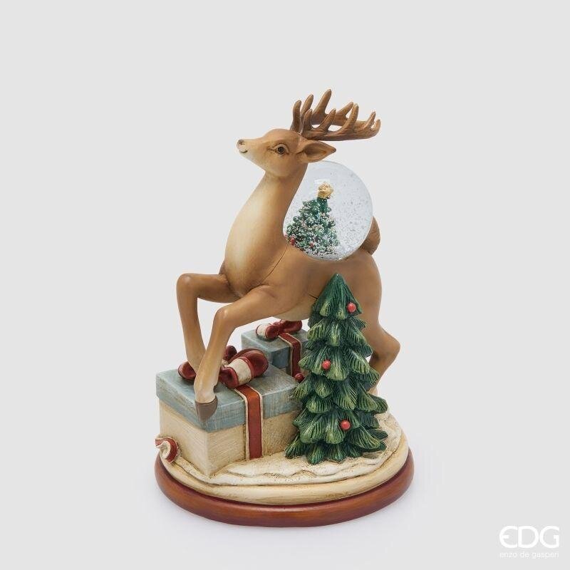 EDG Enzo De Gasperi Bola de Agua Navideña Regalos con Reno H18,5 Ø12 cm Avellana – Decoración Navideña
