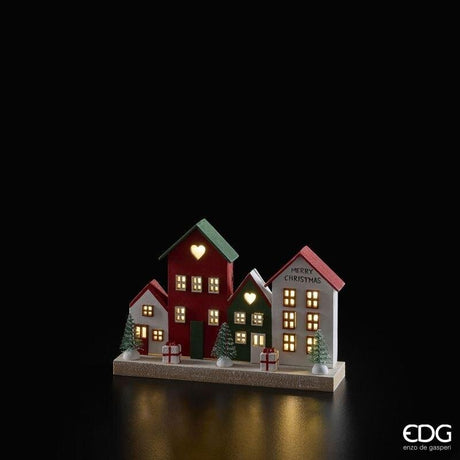 EDG Enzo De Gasperi Diorama Paisaje con Casitas LED H12x19,5x4,5 cm Rojo Mix – Decoración de Navidad