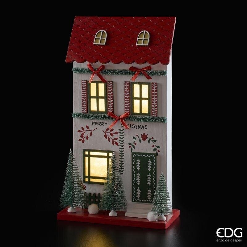 EDG Enzo De Gasperi Diorama Casetta Natalizia LED H36 cm Bianco Rosso – Decorazione di Natale