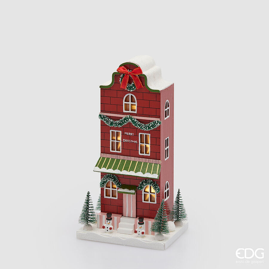 EDG Enzo De Gasperi Diorama Casetta Natalizia LED H27,5 cm Verde Rosso – Decorazione di Natale