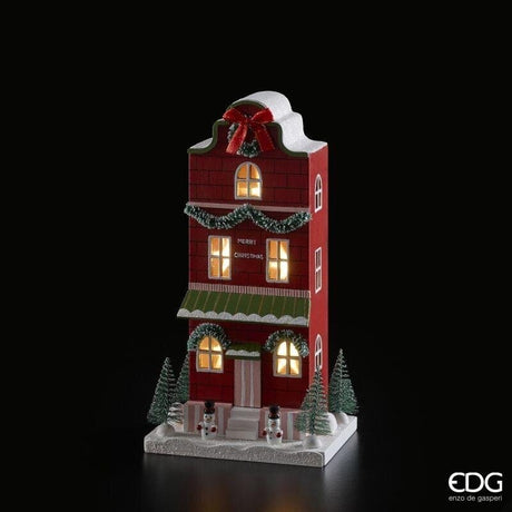 EDG Enzo De Gasperi Diorama Casetta Natalizia LED H27,5 cm Verde Rosso – Decoración de Navidad