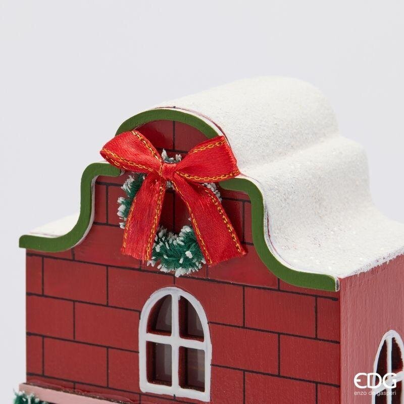 EDG Enzo De Gasperi Diorama Casetta Natalizia LED H27,5 cm Verde Rosso – Decorazione di Natale