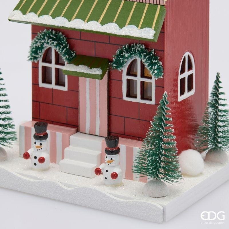 EDG Enzo De Gasperi Diorama Casetta Natalizia LED H27,5 cm Verde Rosso – Decorazione di Natale