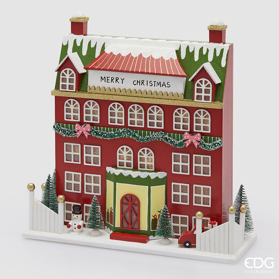 EDG Enzo De Gasperi Diorama Casetta Natalizia con LED H33x33x12 cm Rosso Scuro – Decorazione di Natale