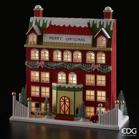 EDG Enzo De Gasperi Diorama Casita Navideña con LED A33x33x12 cm Rojo Oscuro – Decoración Navideña