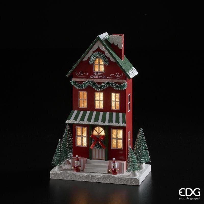EDG Enzo De Gasperi Casetta Natalizia LED in Legno H27,5 cm Verde Rossa – Decorazione di Natale