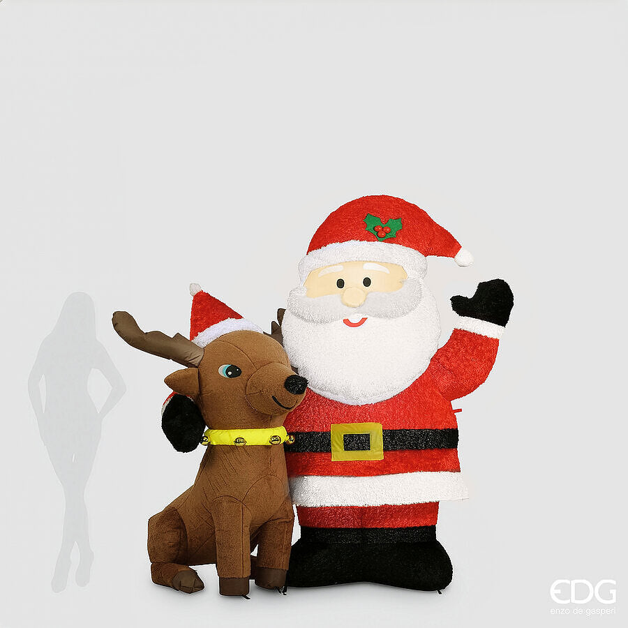 EDG Enzo De Gasperi Babbo Natale Gonfiabile con Renna LED H180 Ø150 cm – Decorazione di Natale