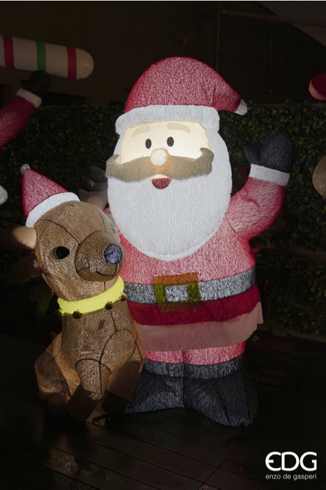 EDG Enzo De Gasperi Papá Noel Hinchable con Reno LED H180 Ø150 cm – Decoración de Navidad
