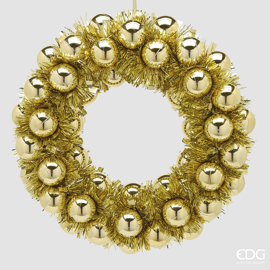 EDG Enzo De Gasperi Corona con Palle da Appendere Gold Ø32xH6,5 cm – Decoración de Navidad