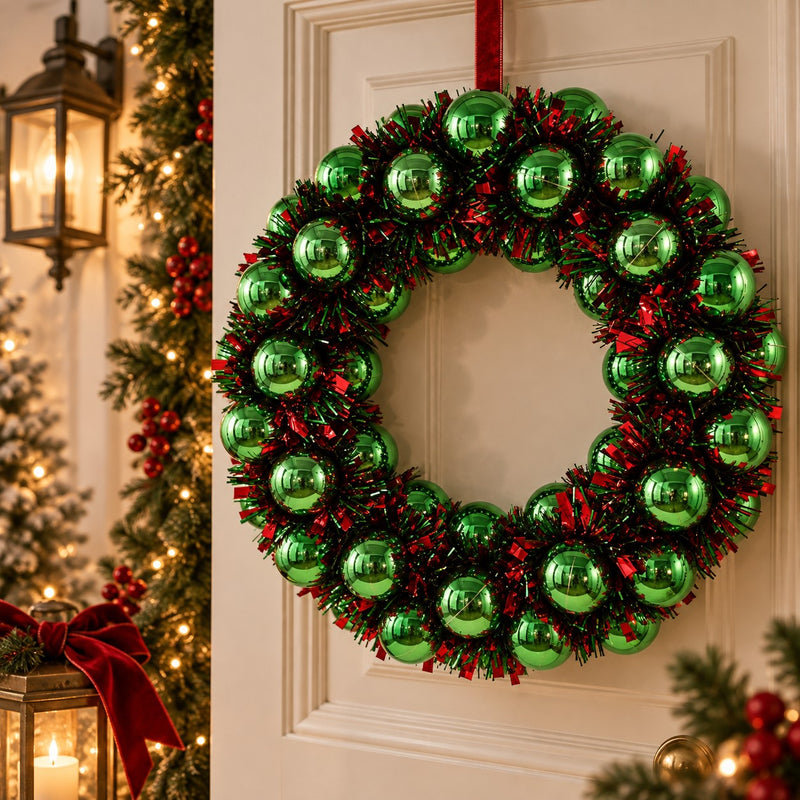 EDG Enzo De Gasperi Corona Natalizia con Palline da Appendere Ø32 cm Verde Mix – Decorazione di Natale