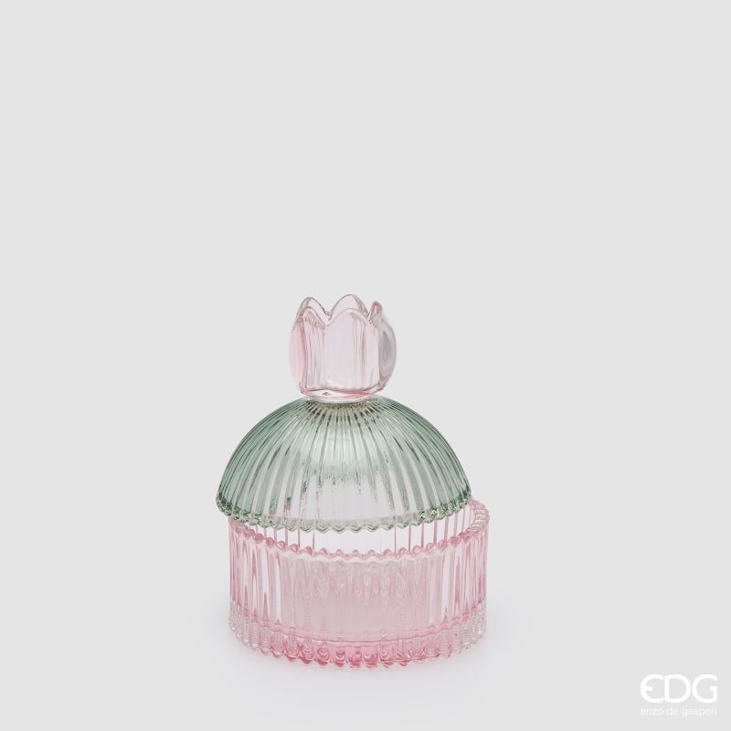 EDG Enzo De Gasperi Caja Decorativa con Rayas Green Pink H14 Ø10,5 cm – Decoración Navideña