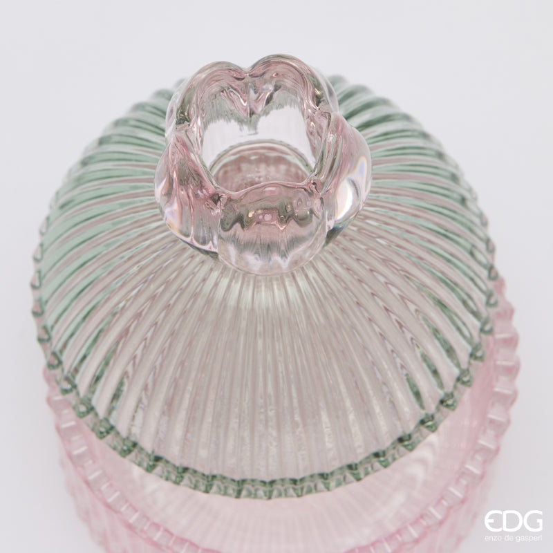 EDG Enzo De Gasperi Caja Decorativa con Rayas Green Pink H14 Ø10,5 cm – Decoración Navideña