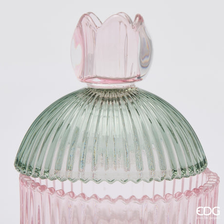 EDG Enzo De Gasperi Caja Decorativa con Rayas Green Pink H14 Ø10,5 cm – Decoración Navideña