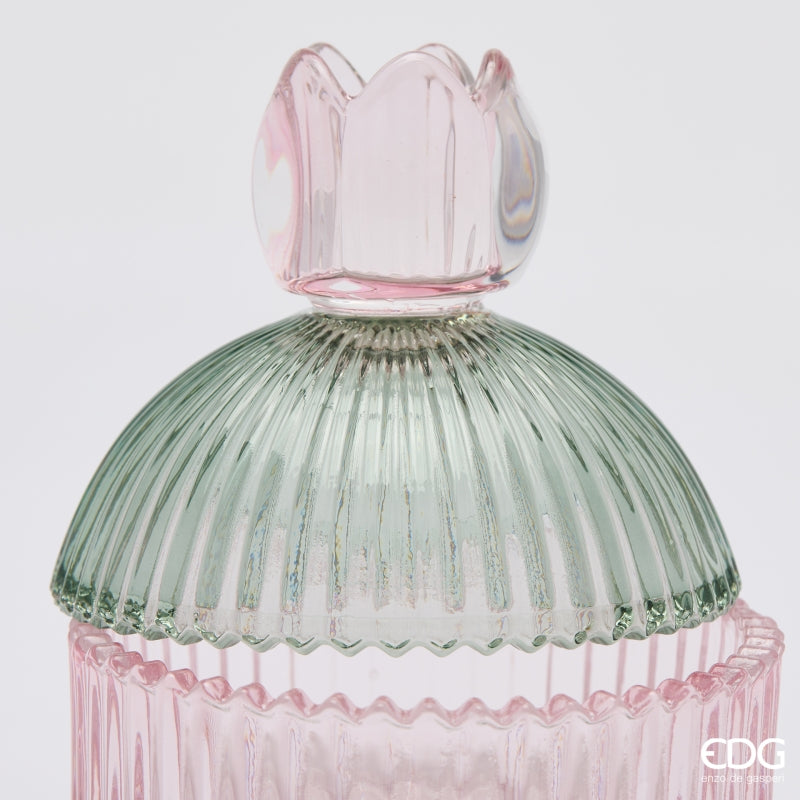 EDG Enzo De Gasperi Caja Decorativa con Rayas Green Pink H14 Ø10,5 cm – Decoración Navideña