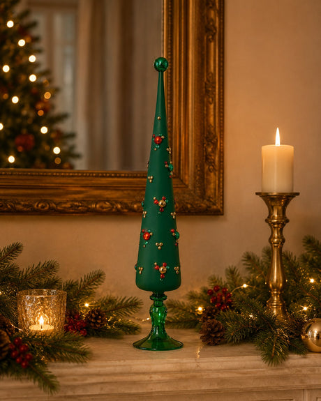 EDG Enzo De Gasperi Cono Decorativo con Bolle H70 cm Verde en Cristal – Decoración de Navidad
