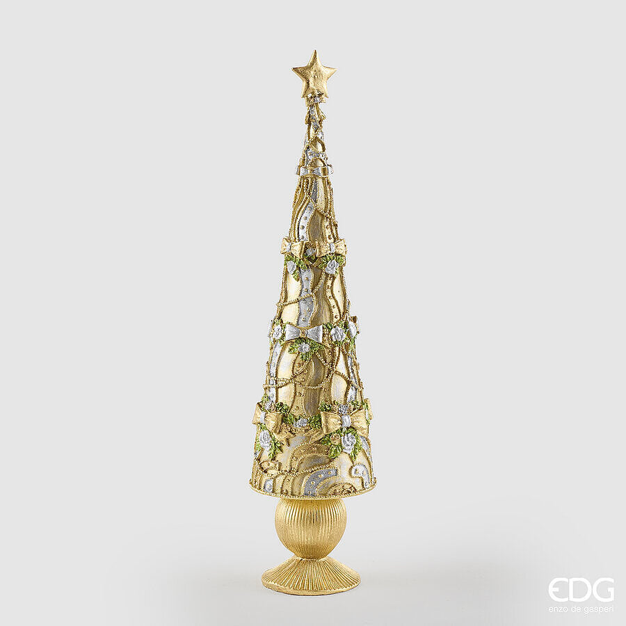 EDG Enzo De Gasperi Pino Decoglitter Silver Gold H47 Ø13 cm – Decoración de Navidad