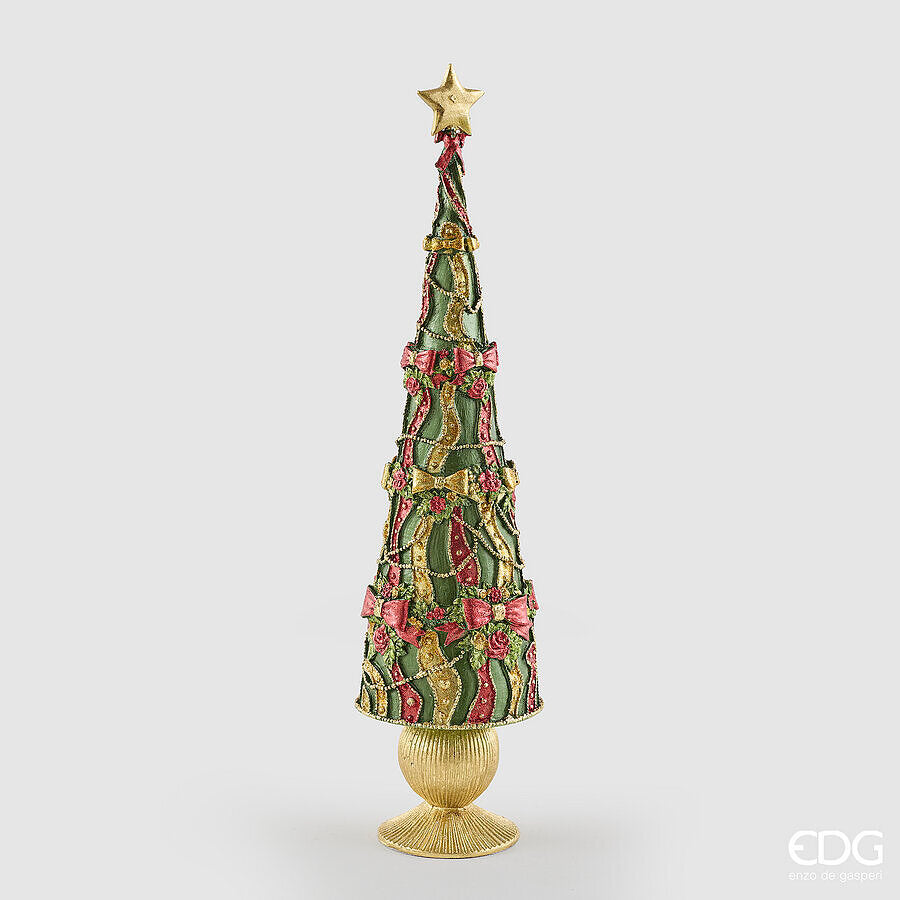EDG Enzo De Gasperi Pino Decoglitter Verde Rosso H47 Ø13 cm – Decoración de Navidad
