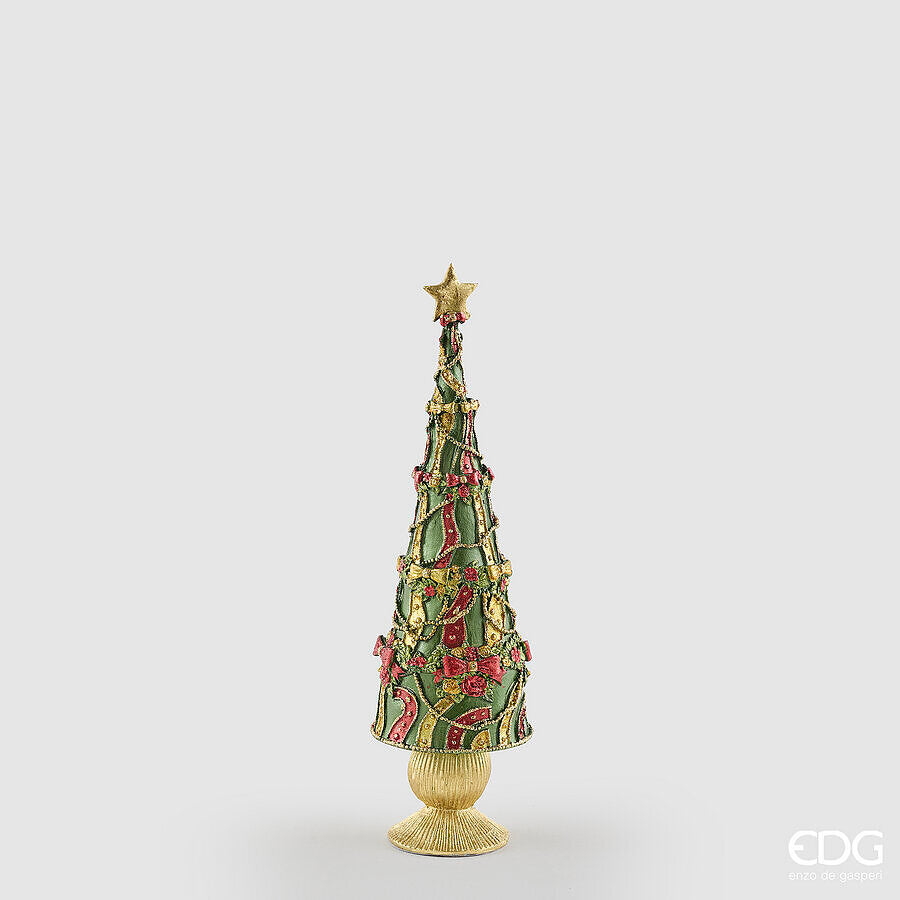 EDG Enzo De Gasperi Pino Decoglitter Verde Rosso H36 Ø11 cm – Decoración de Navidad