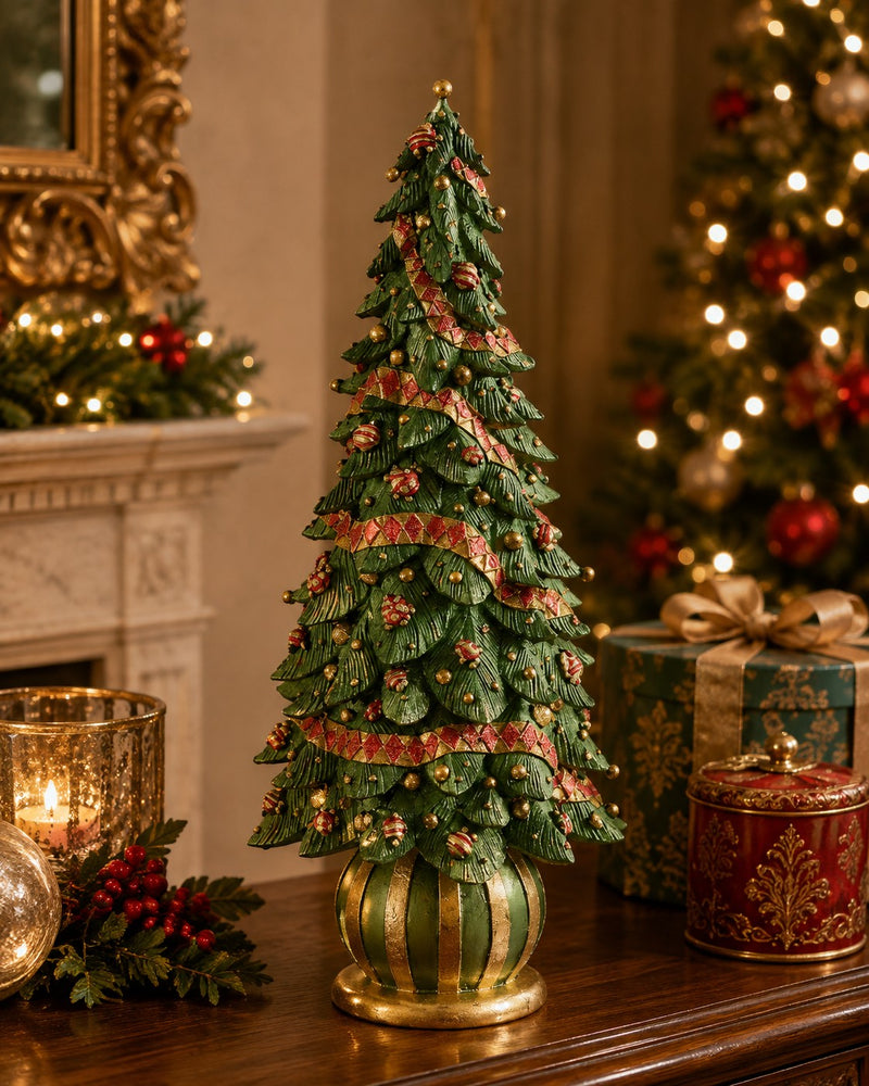 EDG Enzo De Gasperi Pino Natalizio Glitterato H43 Ø20 cm Verde Rosso – Decorazione di Natale