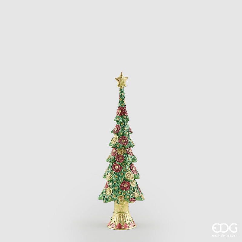 EDG Enzo De Gasperi Pino Decoglitter Verde Rosso H36 Ø11 cm – Decoración de Navidad