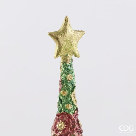 EDG Enzo De Gasperi Pino Decoglitter Verde Rosso H36 Ø11 cm – Decoración de Navidad