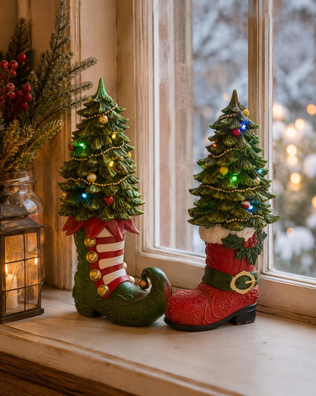 EDG Enzo De Gasperi Pino Navideño Surtido con Bota LED H39x21x15 cm Verde Rojo – Decoración de Navidad 1 Ud